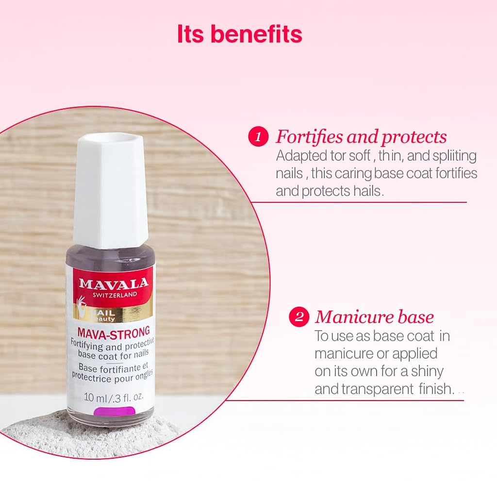 MAVALA Mava-Strong Fortifying Base Coat nails before reveal soft, splitting nails.