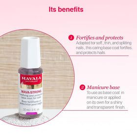 MAVALA Mava-Strong Fortifying Base Coat nails before reveal soft, splitting nails.