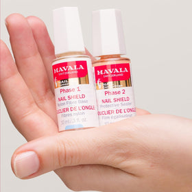 Mavala Nail Shield clear top coat adds protective strength.