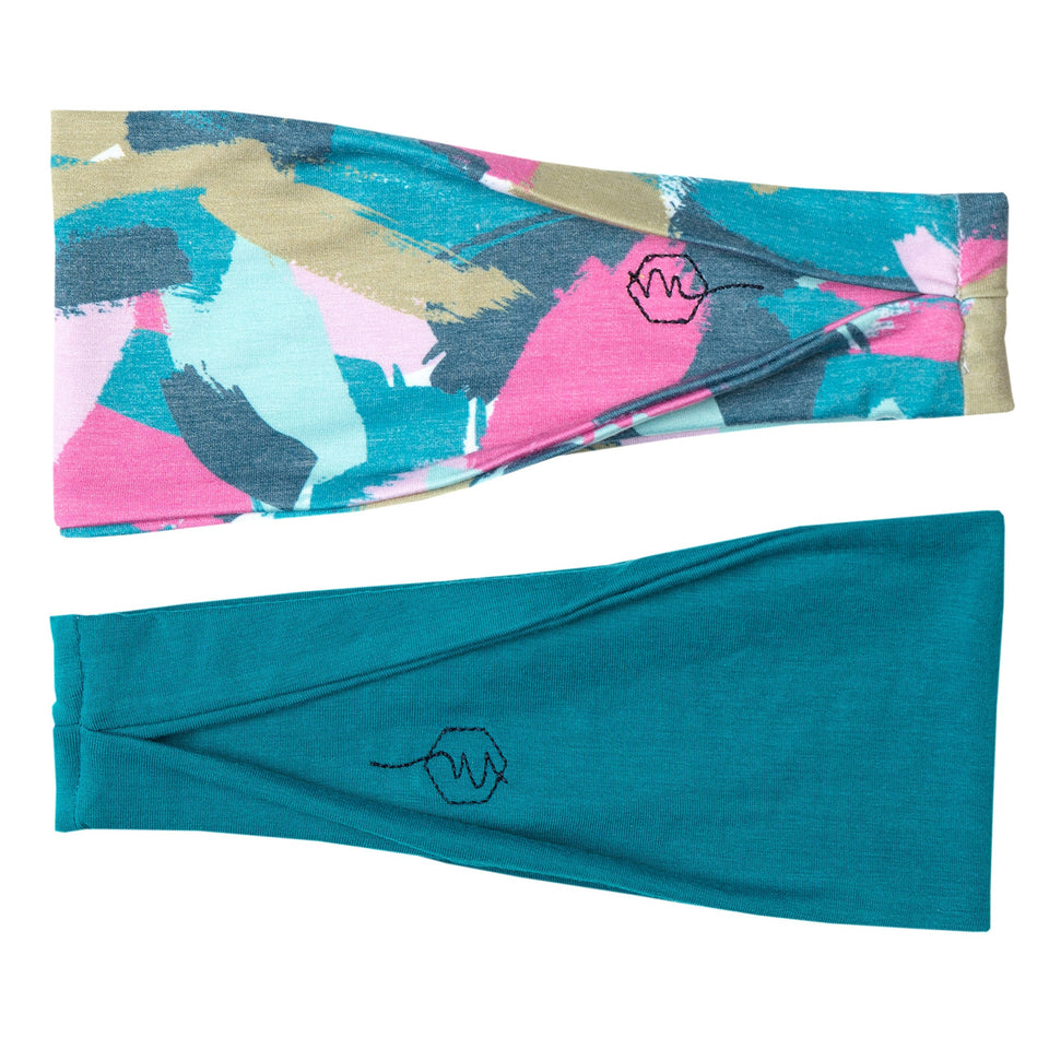 Maven Thread Bayside headbands front view in pink teal for secure fit.