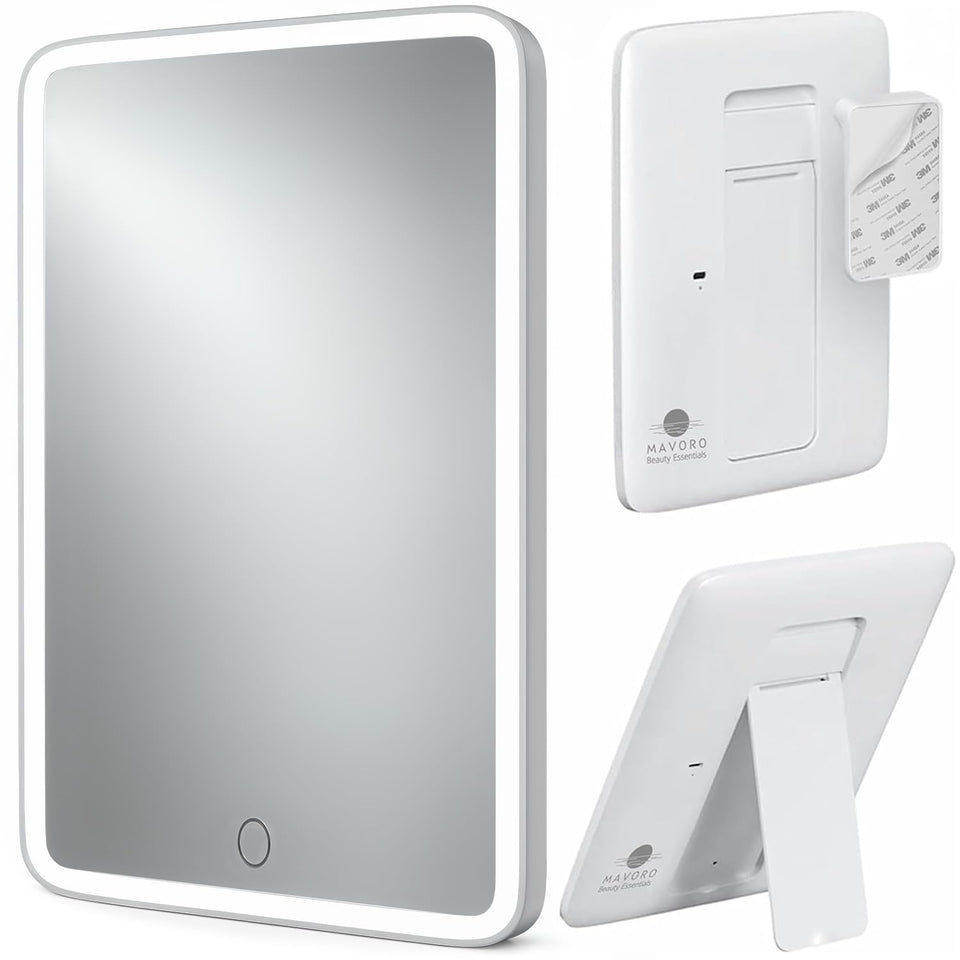Mavoro 7x9 LED travel mirror with light for precise makeup on the go