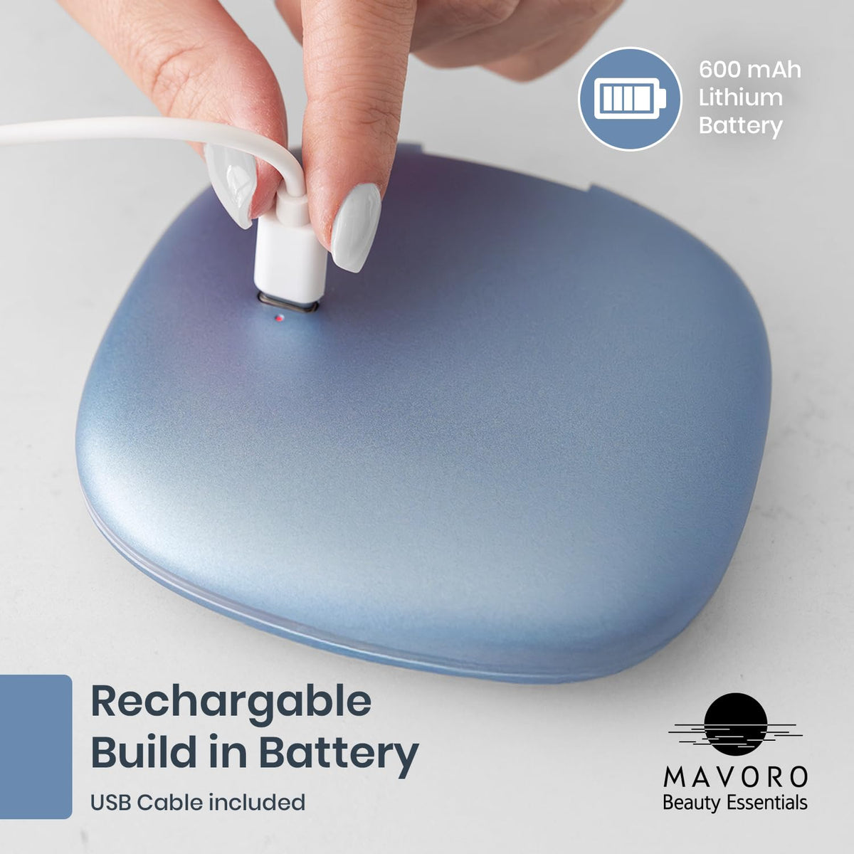 Mavoro LED travel makeup mirror shows 10x magnification for detail checks.