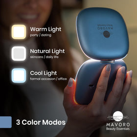 Mavoro LED travel makeup mirror with natural skylight LED lighting for color accuracy.