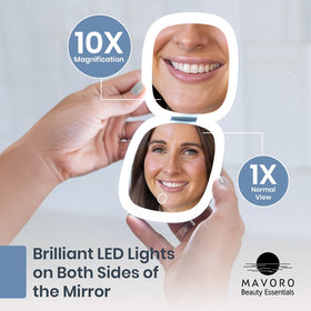 Mavoro LED travel makeup mirrorRechargeable via USB-C for convenient power.