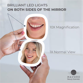 Mavoro travel mirror USB-C rechargeable powered for use during trips.