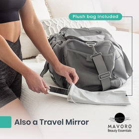Mavoro plush travel pouch protects the mirror while fitting in your carry-on