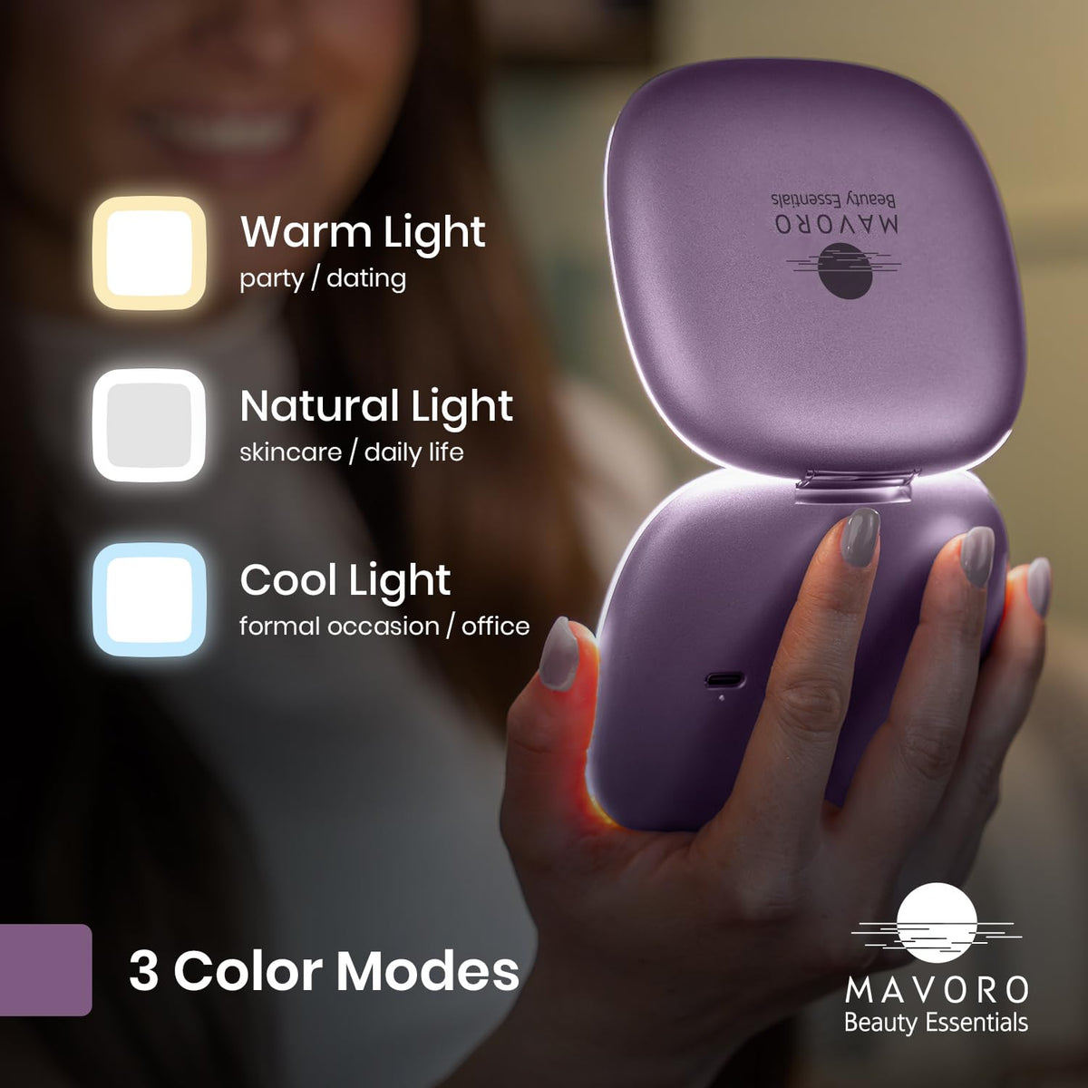 Mavoro distortion-free 10x magnification helps target brows, lashes, and blemishes clearly.