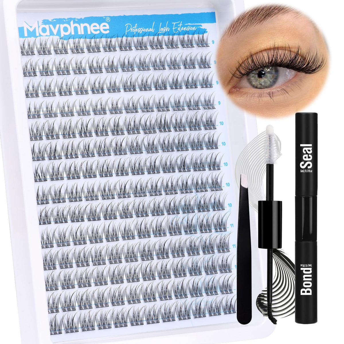 Mavphnee 168-piece natural cluster lashes kit for lightweight daily wear.