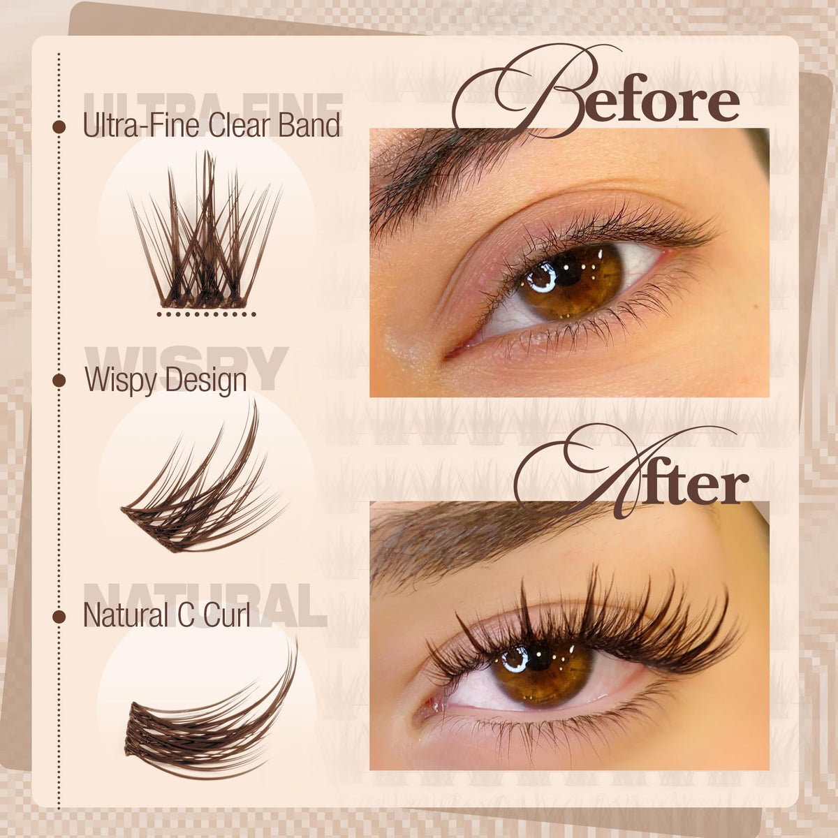 Mavphnee brown lash clusters on a tray designed for beginner-friendly application