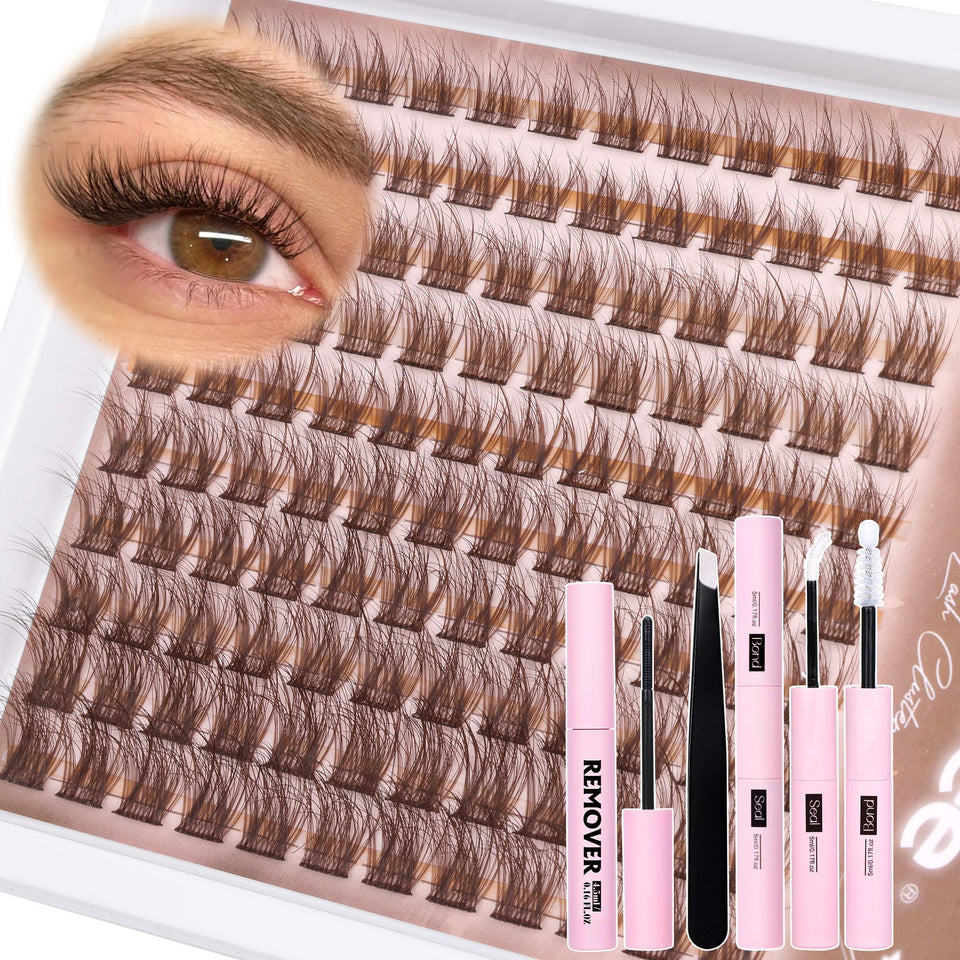 Mavphnee Brown Lash Clusters Kit — 120 pieces for natural, at-home application.