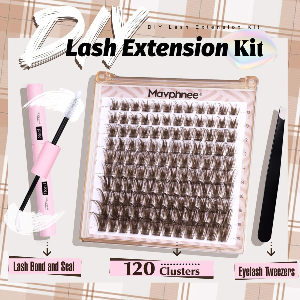Mavphnee Brown Lash Clusters Kit application demo highlighting beginner-friendly placement