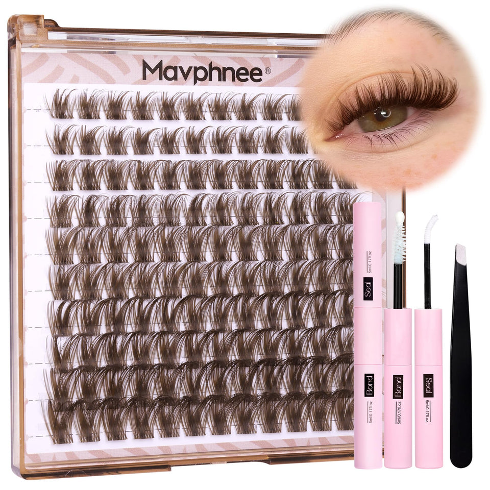 Mavphnee Brown Lash Clusters Kit close-up showing natural color blend for subtle enhancement
