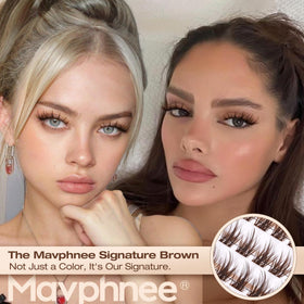 Mavphnee Brown Lash Clusters Kit with 144 clusters and bond & seal laid out
