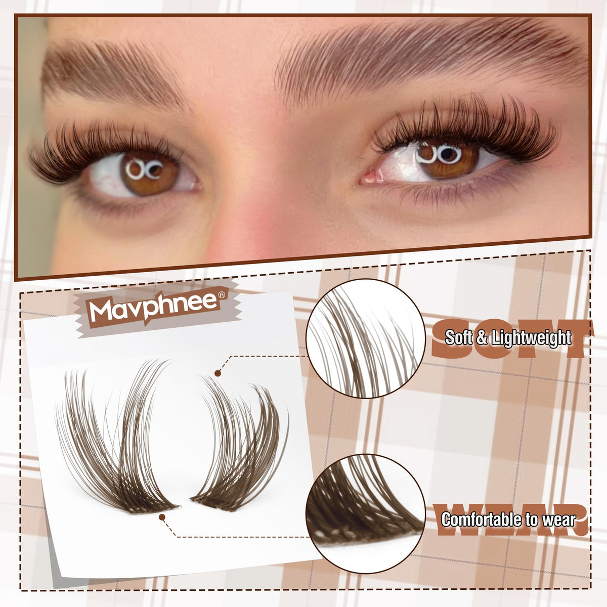 Mavphnee Reusable brown lash clusters kit emphasizes cost-effective wear