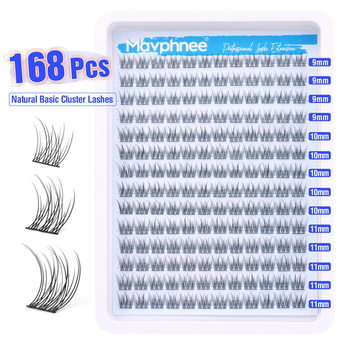 Mavphnee wispy CC-curly 9-11mm lashes for natural texture and blend.
