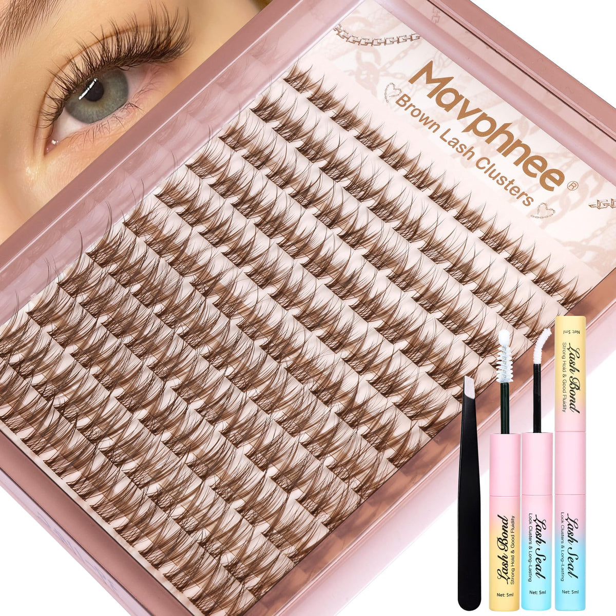 Mavphnee wispy cluster lashes kit—mixed lengths for a natural look.