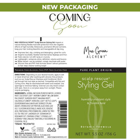 Max Green Alchemy alcohol-free hair gel in use shows gentle, non-crunchy hold.