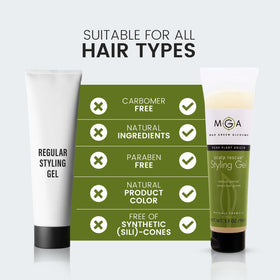 Max Green Alchemy herbal citrus scent styling gel bottle highlight suggests fresh, uplifting fragrance.