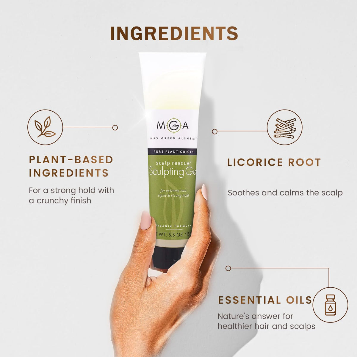 Max Green Alchemy MGA gel hands-apply scene shows strong hold without stiffness.