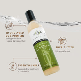 Max Green Alchemy MGA Vegan Conditioner label closeup highlighting organic tea tree formula for refreshed scalp