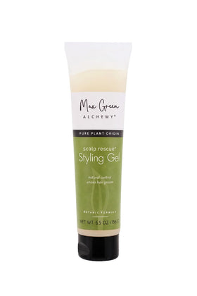 Max Green Alchemy MGA vegan hair styling gel bottle pour for flexible, natural hold.