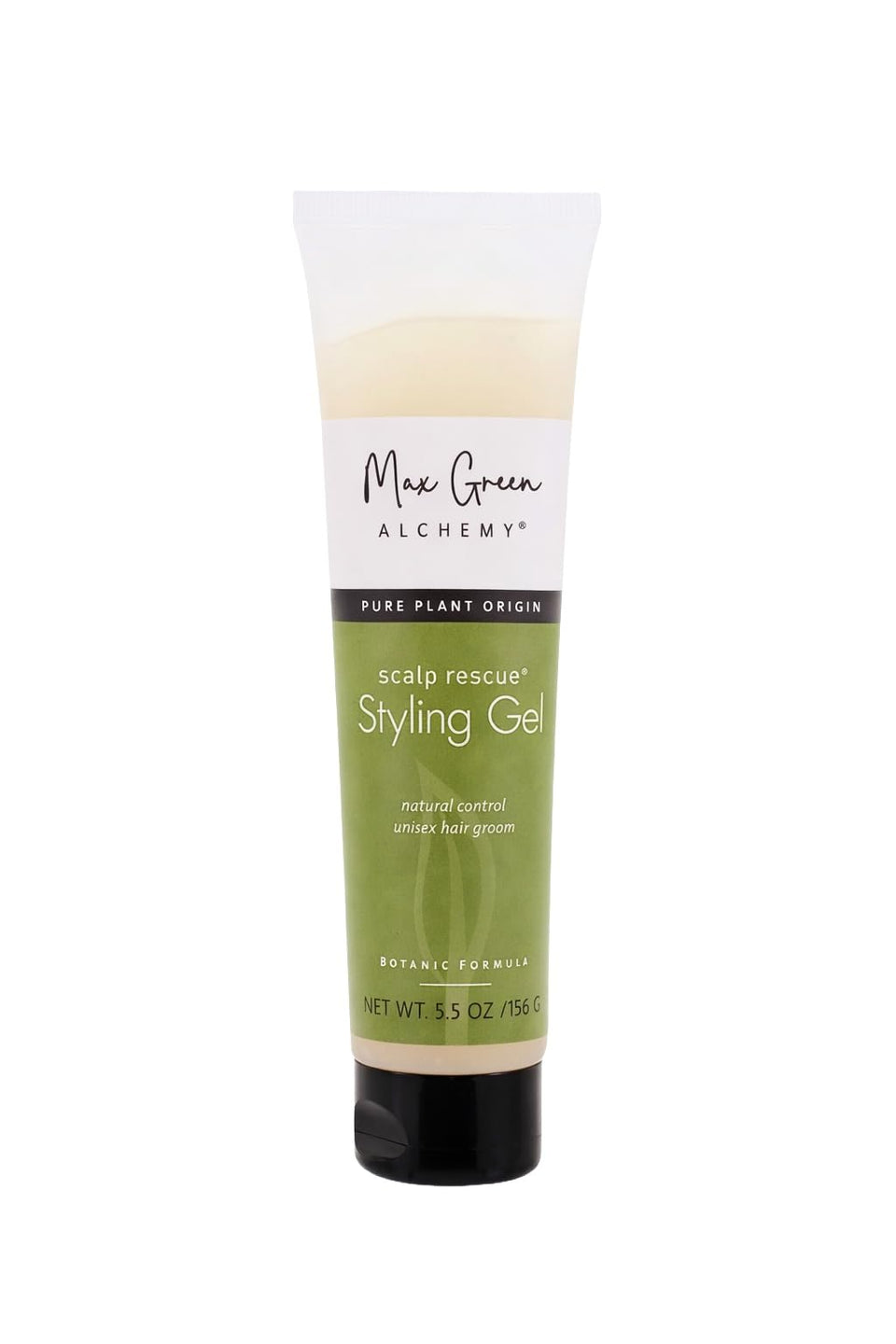 Max Green Alchemy MGA vegan hair styling gel bottle pour for flexible, natural hold.