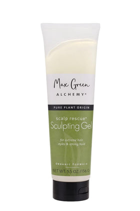 Max Green Alchemy MGA Vegan Sculpting Hair Gel tube front for color-safe, lasting hold.