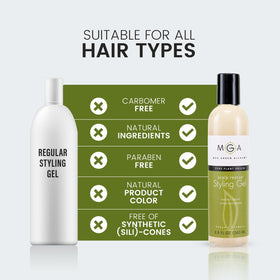 Max Green Alchemy Scalp Rescue styling gel shows alcohol-free formula.