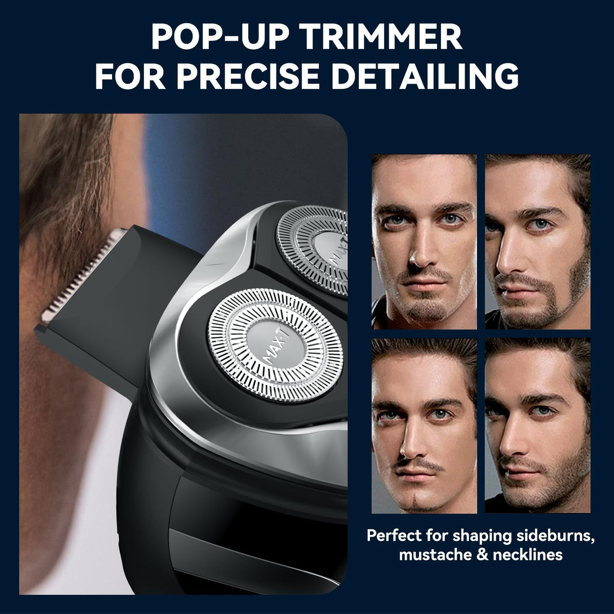 MAX-T 4D rotary head in action delivers smooth shave and precise contours