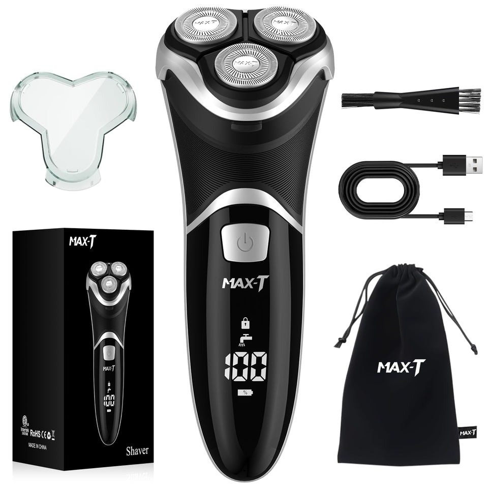 MAX-T men's electric shaver with a 3D rotary head for a close, comfortable shave