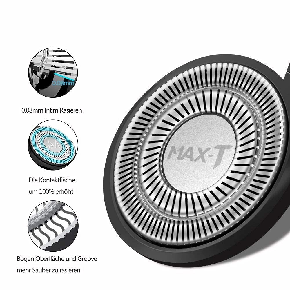 MAX-T replacement shaver head shows 4-direction flex for a close shave.