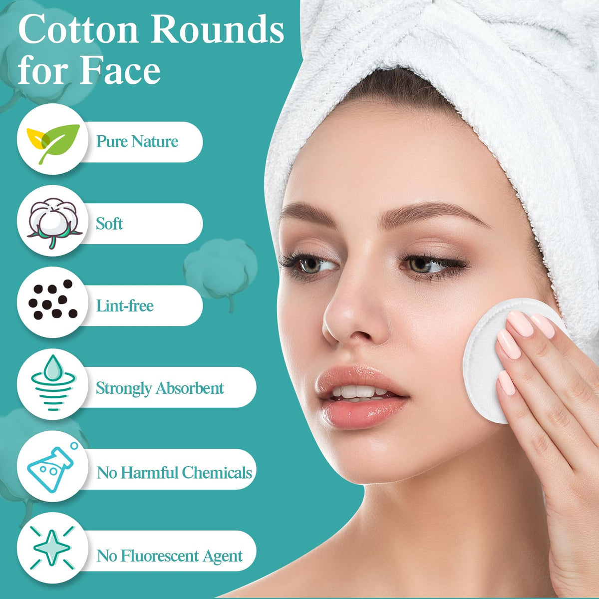 Maxcheck cotton rounds with water-lock edge improve absorption during toning