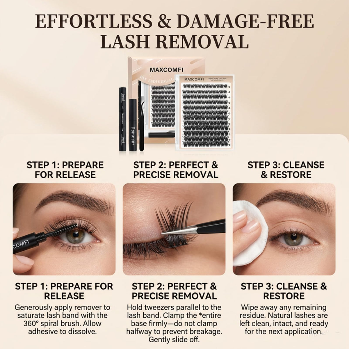 Close-up of natural-feeling lash clusters blending with real lashes.