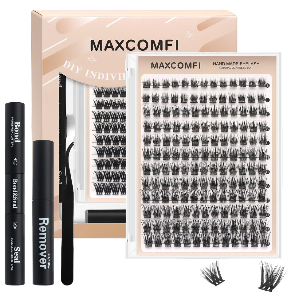Maxcomfi Lash Clusters Kit box with essential tools for at-home extensions.