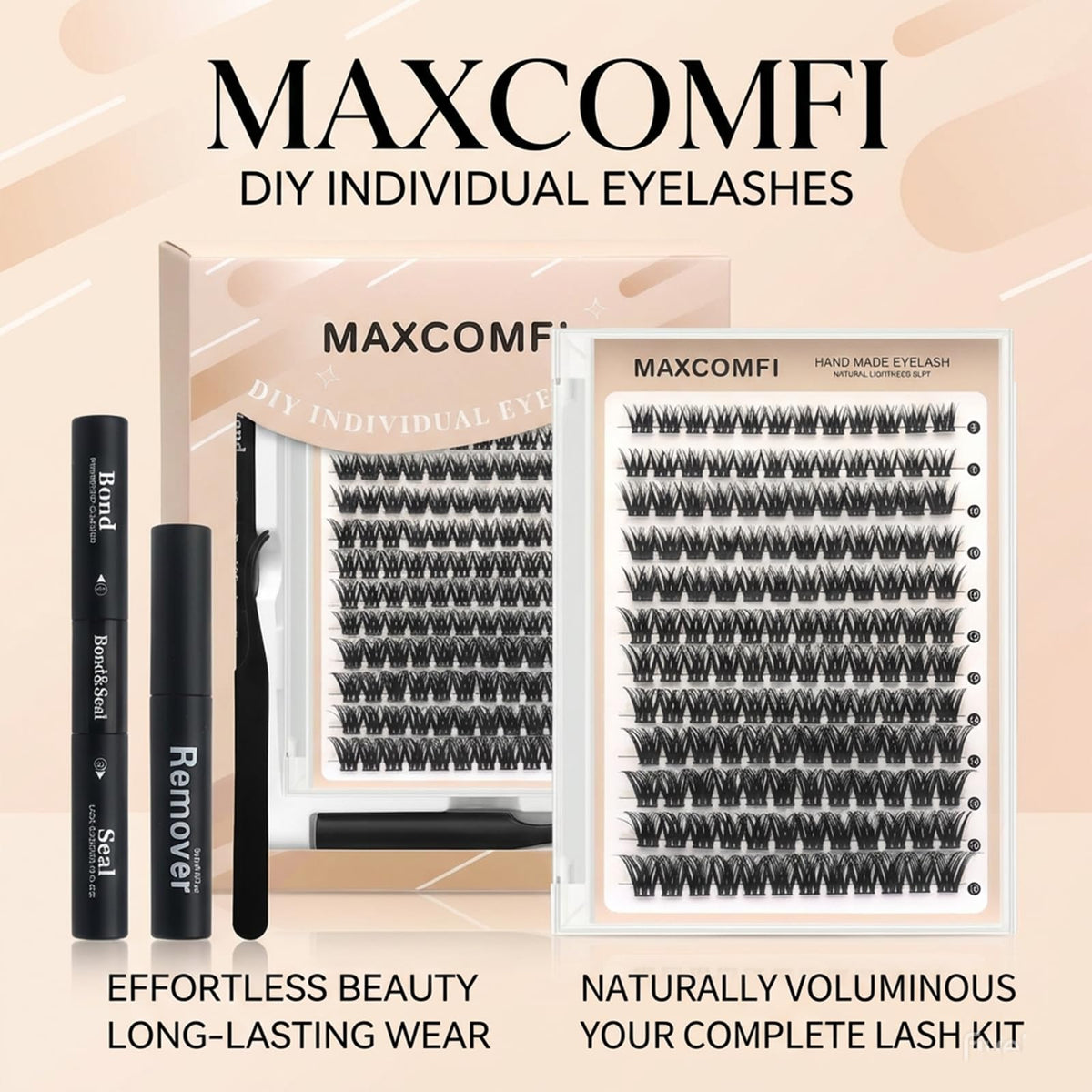 Maxcomfi lash clusters collection with varying lengths for customizable, natural-to-dramatic looks.