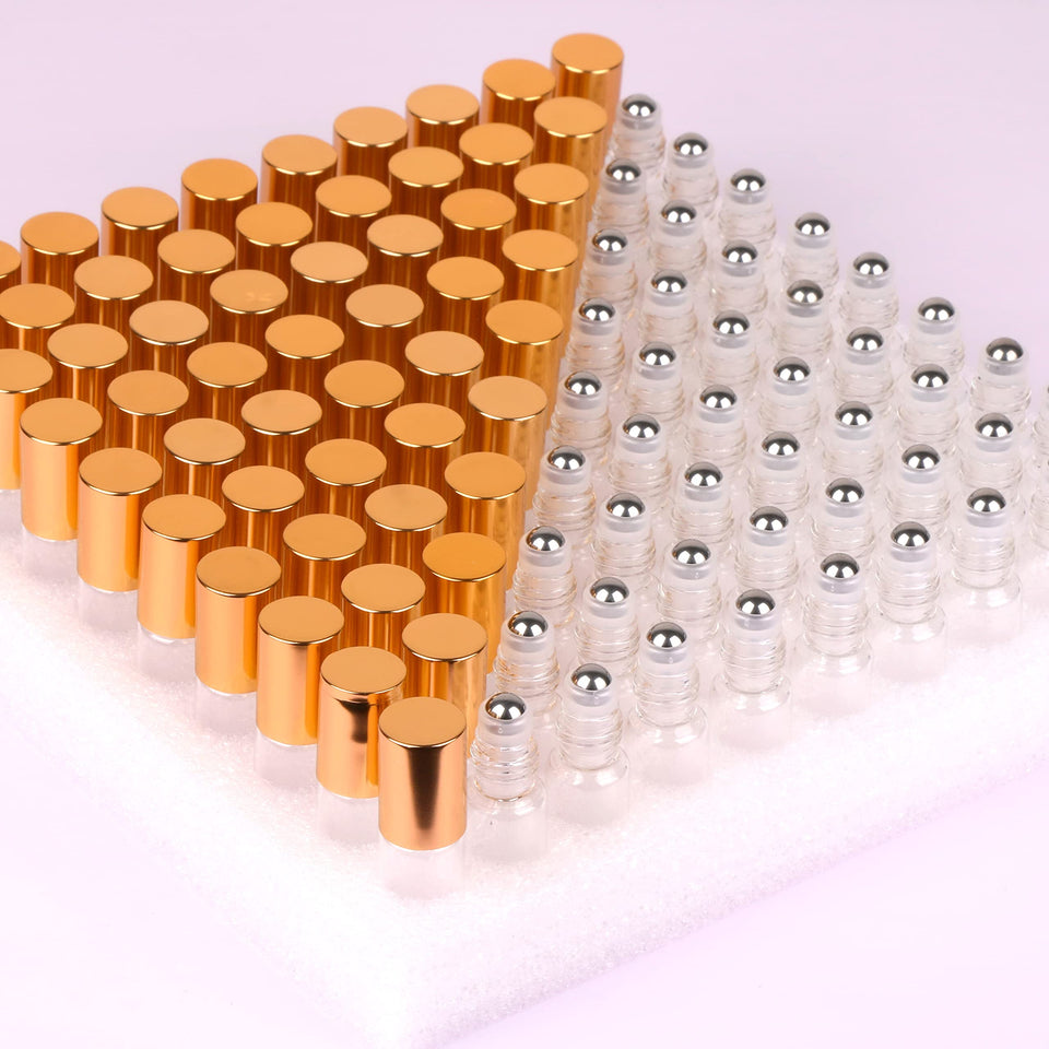 MaxMau Clear Glass Roller Bottle 5ml pack of 100 for easy sampling.