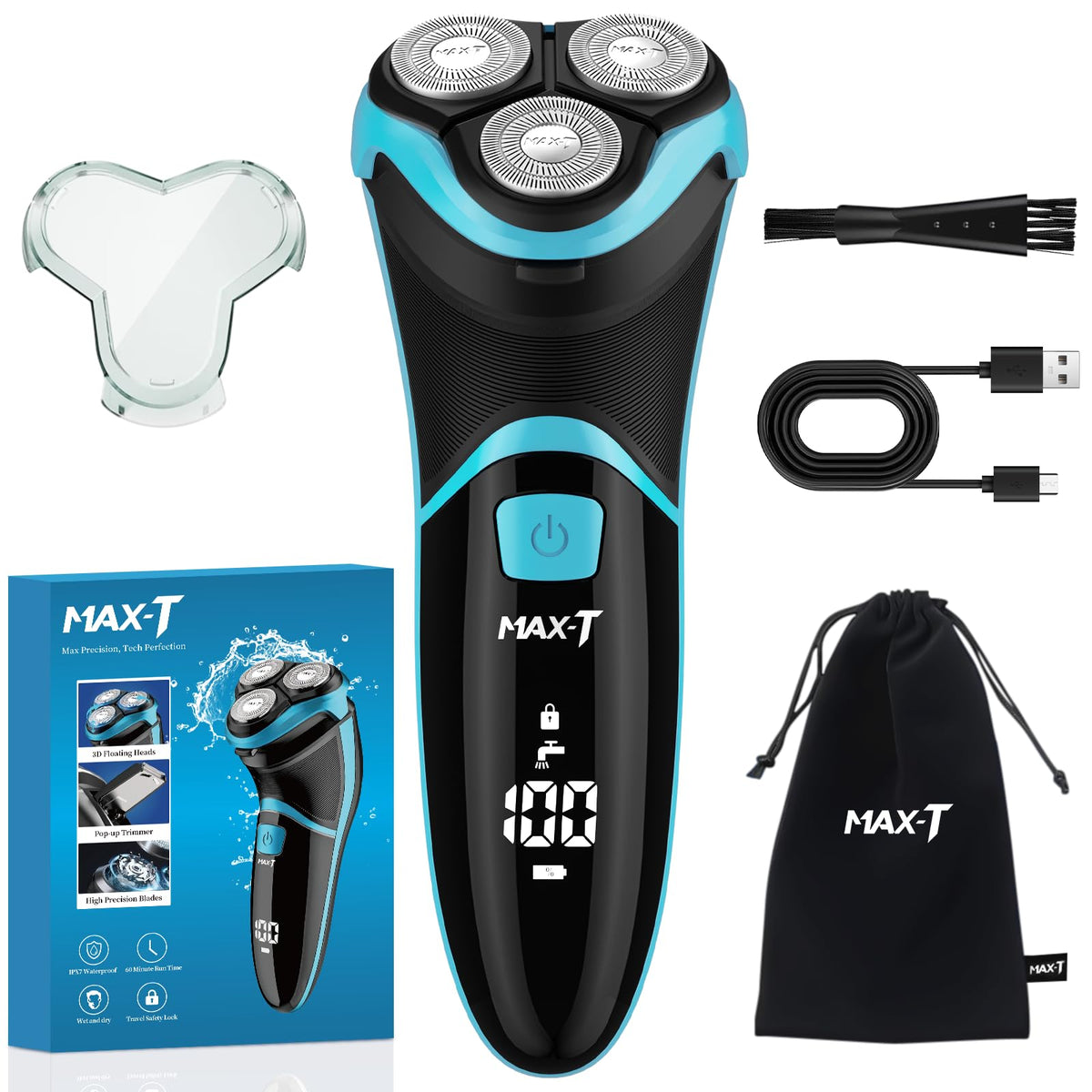MAX-T electric razor with 3D head for a close contour shave.