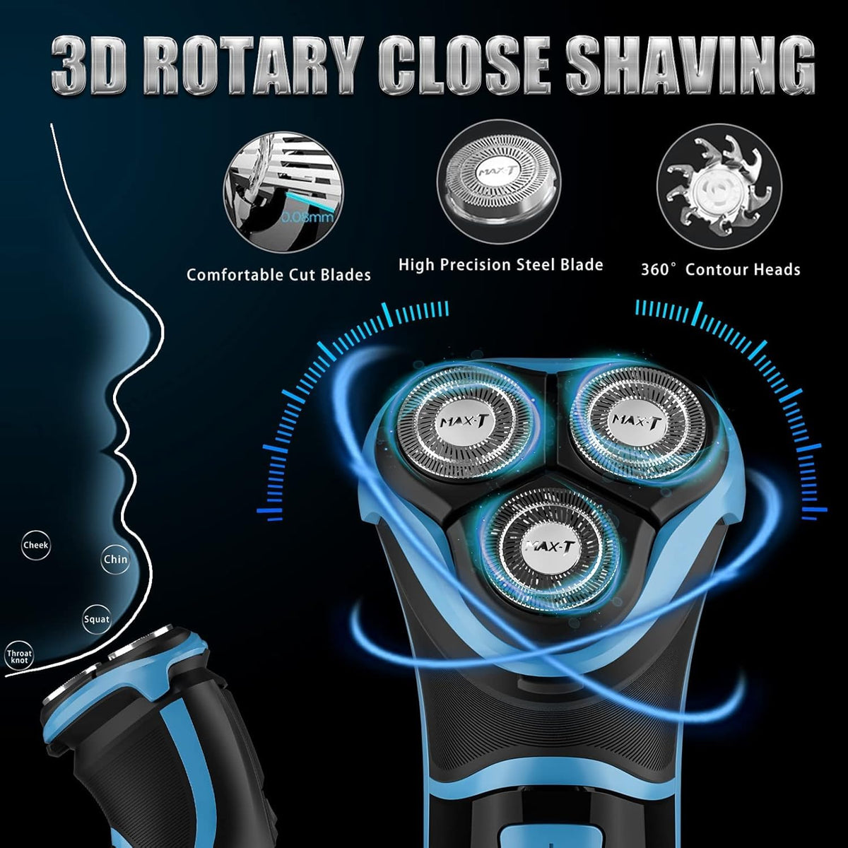 MAX-T pop-up trimmer for precise beard detailing and edge cleanups.