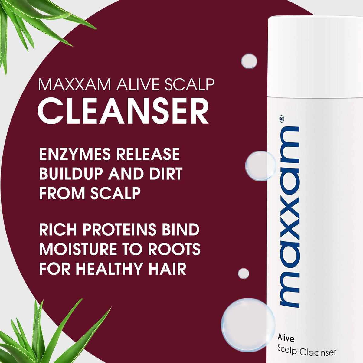 Maxxam Alive cleansing shampoo ingredients highlight fermented rice enzymes for gentle cleansing.