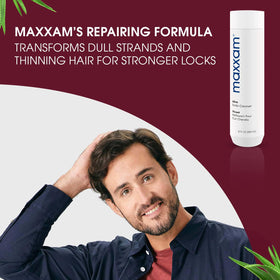 Maxxam Alive cleansing shampoo sake-water visual implies moisture-preserving cleansing.