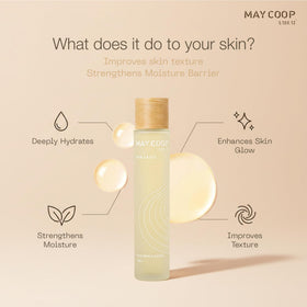 MAY COOP Raw Sauce Moisture Toner beside birch and chestnut extract icons