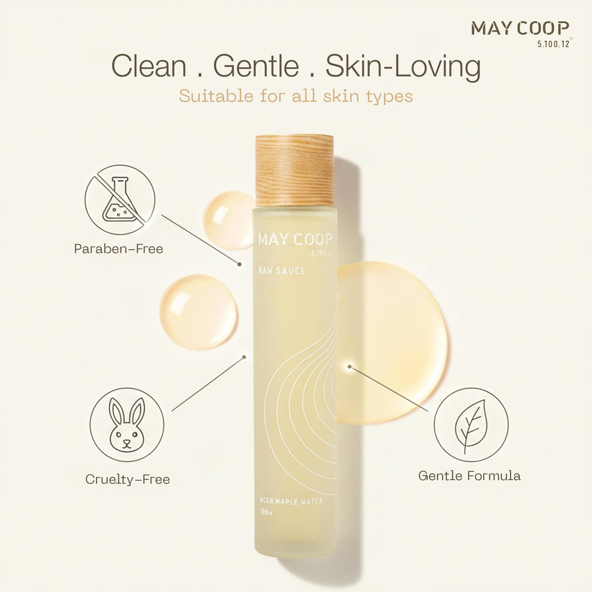 MAY COOP Raw Sauce Moisture Toner on cotton pad for gentle application