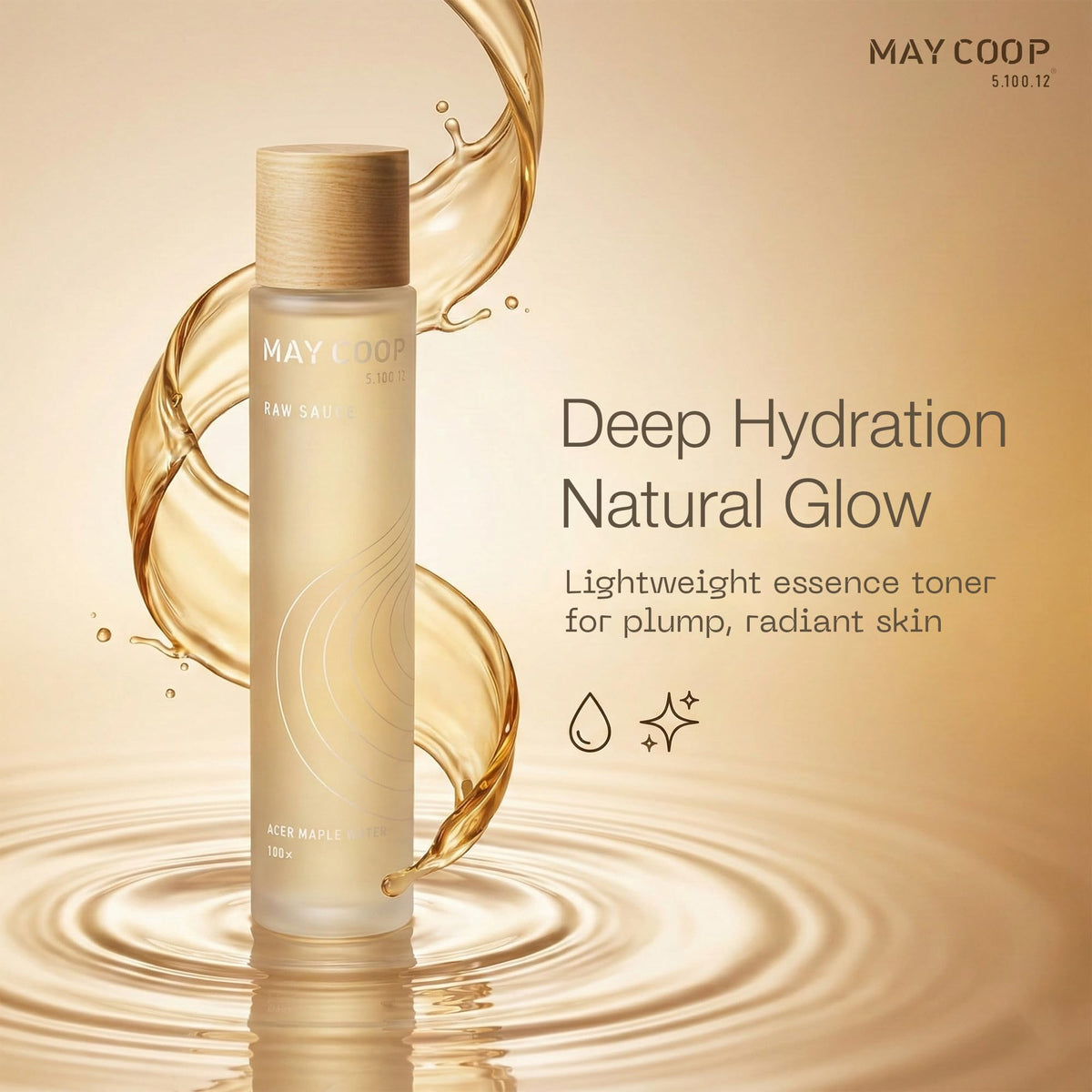 MAY COOP Raw Sauce Moisture Toner pour into hand for quick hydration
