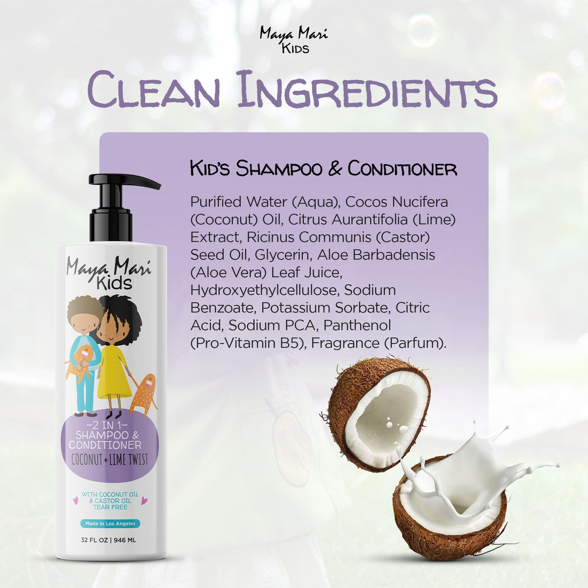 MAYA MARI bath time routine scene suggests easy cleansing for daily kid hair care.