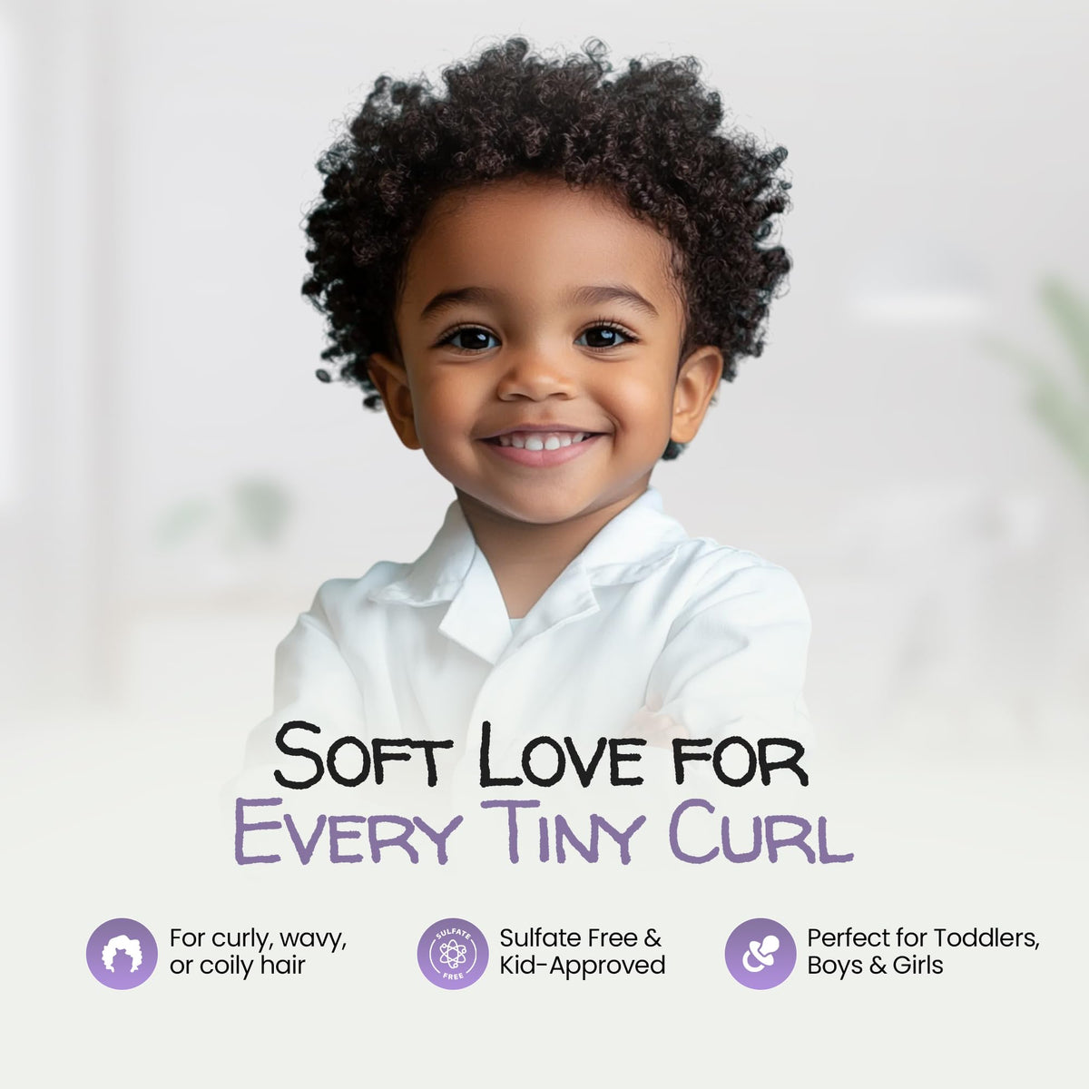 MAYA MARI kids curly hair care routine shows frizz control and soft curls.