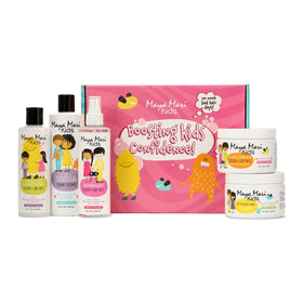MAYA MARI Kids 2-in-1 shampoo bottle cleanses gently and prepares hair for detangling.