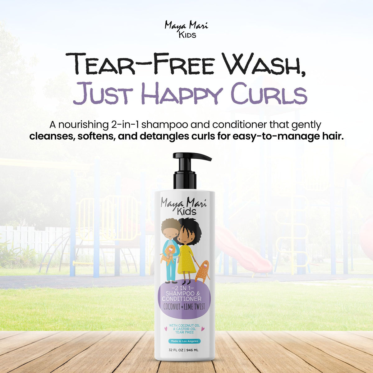 MAYA MARI tear-free foam closeup highlights safe daily shampooing for toddlers.