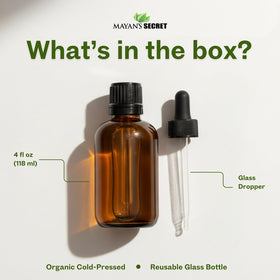 Mayan’s Secret amber glass bottle preserves purity and potency of apricot oil