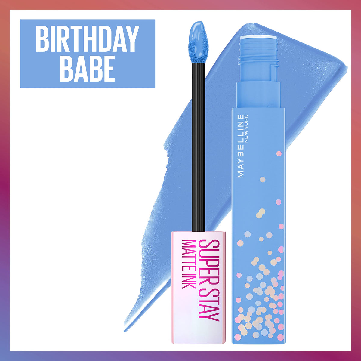 Maybelline Birthday Babe shade swatch showing rich color payoff.