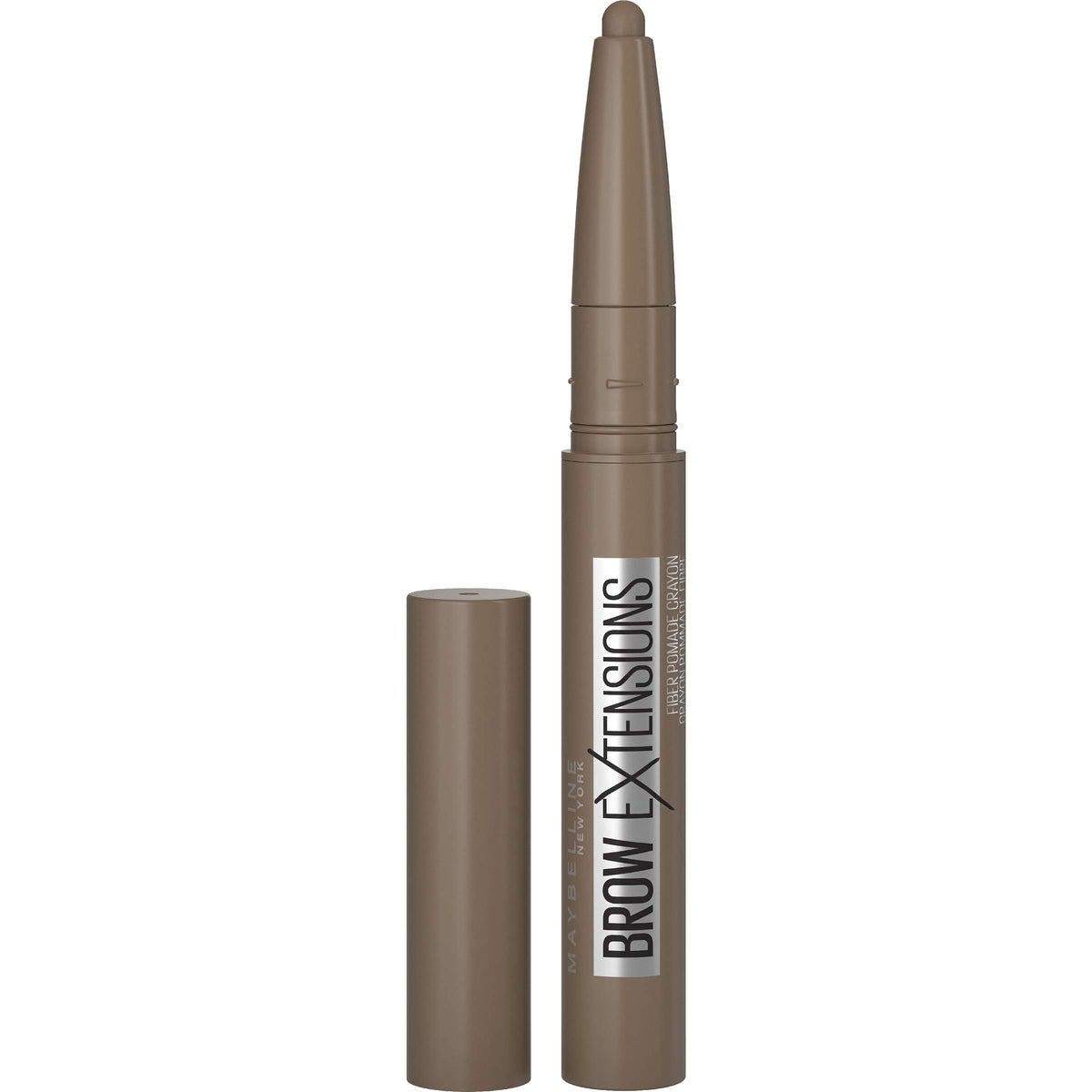Maybelline Brow Extensions Fiber Pomade Crayon Soft Brown application shows even coverage